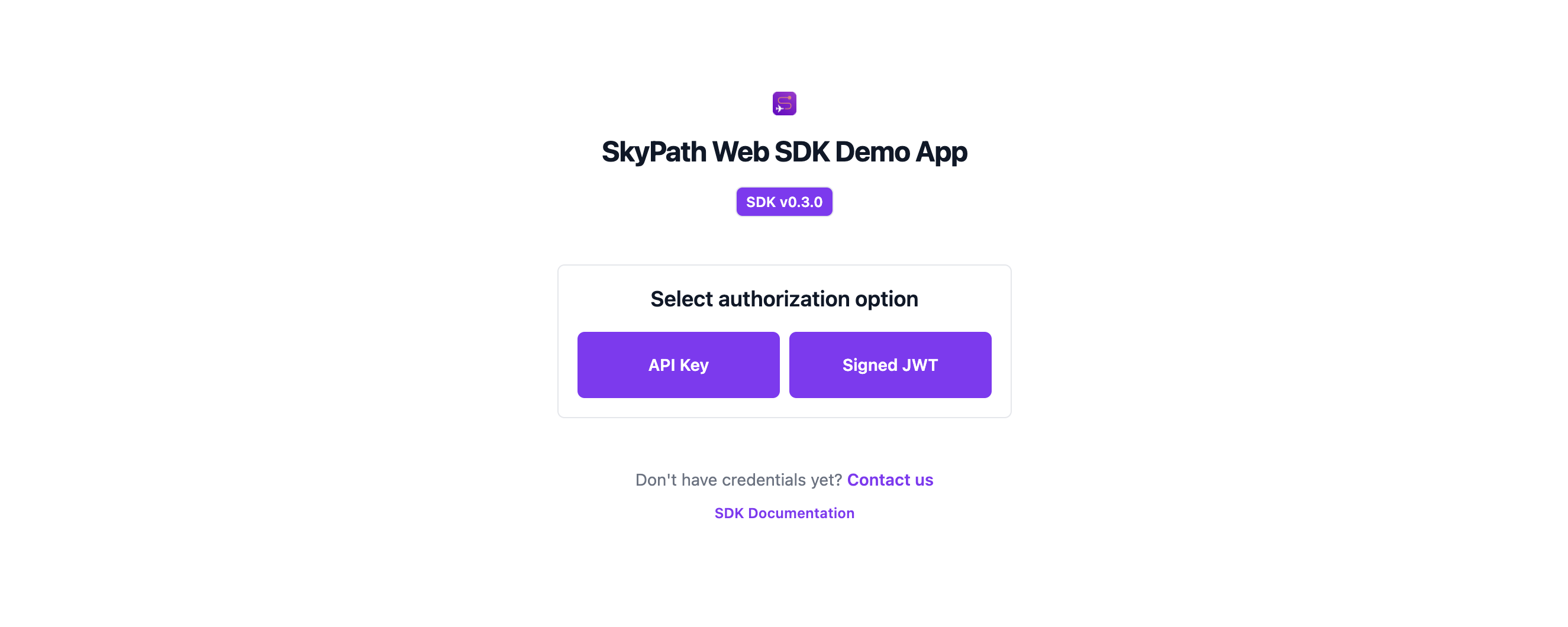 SDK Demo React App authentication page