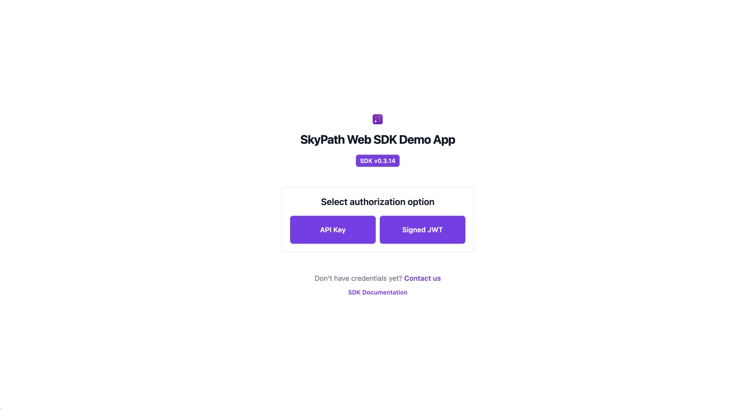 SDK Demo React App authentication page